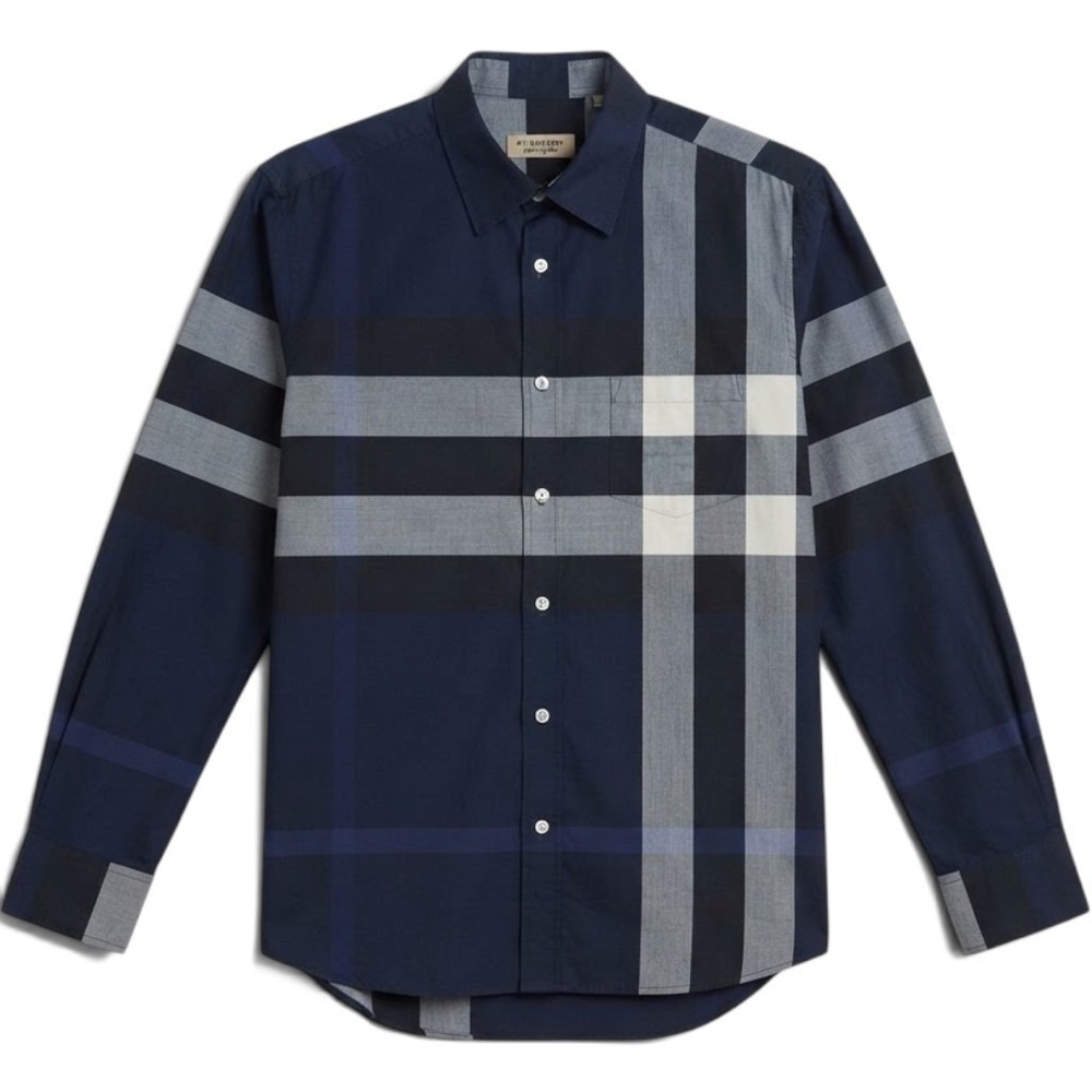Burberry Shirt Mens XL Blue Gray Check Plaid Cotton Button Up Long Sleeve Casual
